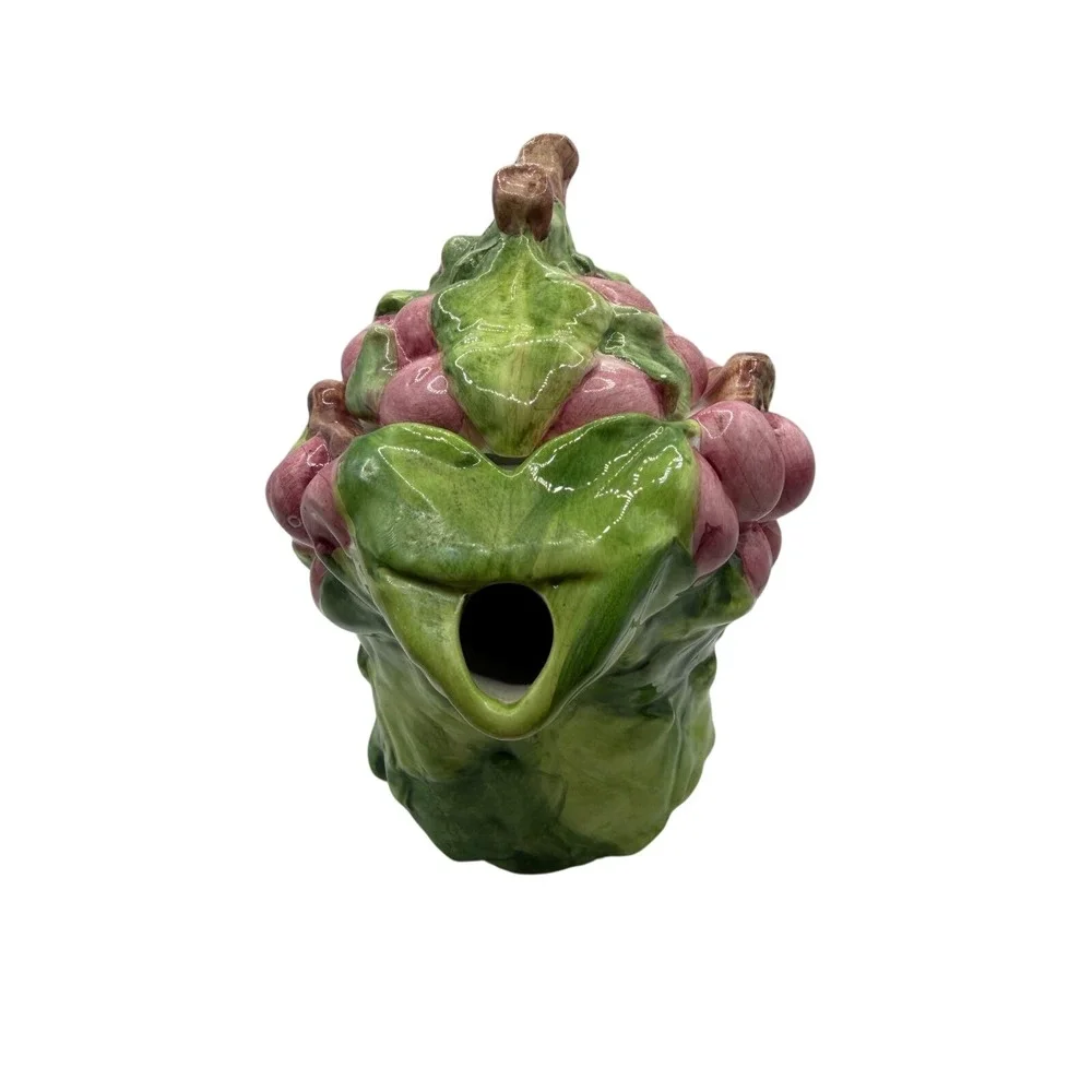 Vintage Italian Majolica Ceramic Fruit‎ Teapot Purple Grapes Green Leaves Italy